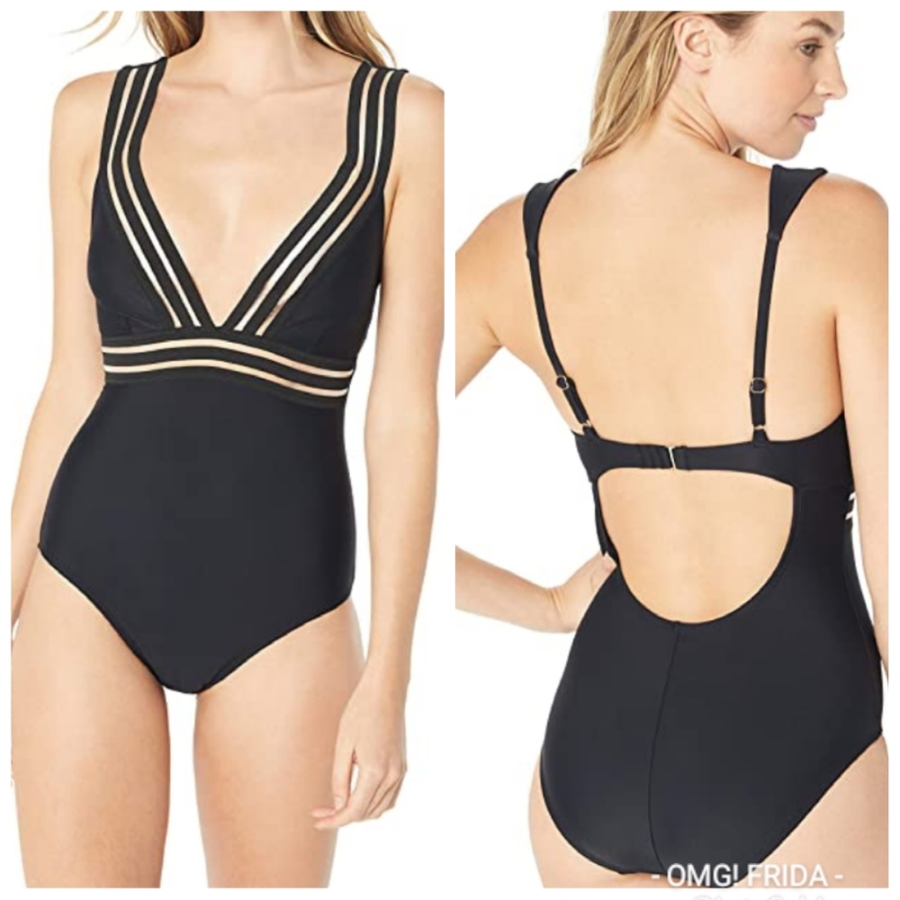 Women's Swimwear Deep V Neck Stripe Detail
